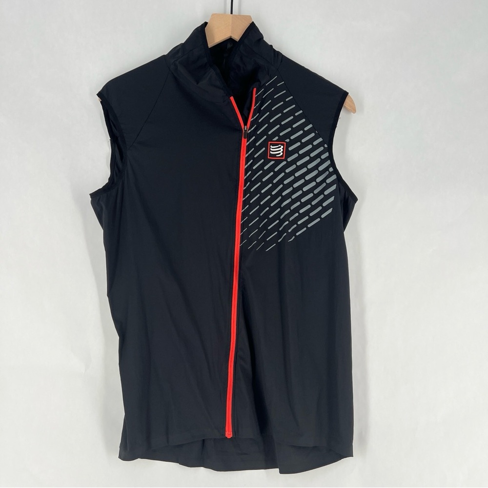Compressport Men's Black‎ Running Jacket Windproof Vest Diagonal Full Zip Mock S